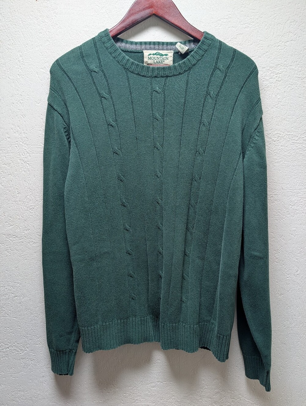 Vintage 90s Cable Knit Crew Neck Sweater Size Large Cotton Camping Outdoor Wear